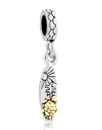 Coconut Tree Gold Sea Turtles Love Beach Surfboard Drop European Style Dingle Pärla Spädbarn Lucky Charms Fits Charm Armband2218210