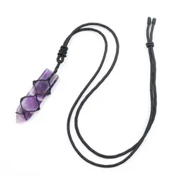 10 datorer handgjorda väv svärdform Amethyst Stone Pendant Opalite Opal Necklace With Rope Chain Jewelry9675766