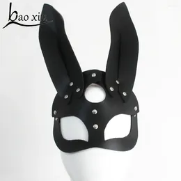 Haarspangen Damen Vintage Leder Kaninchen Cosplay Laufsteg Nietenkopf Schwarz Lange Maske Nieten Retro Halloween Party Club Zubehör