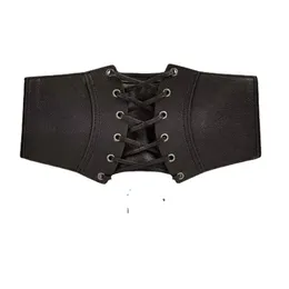 Leather Corset Belt Black Waist Belt for Women, Wide Elastic Underbust Corset Lace-up Tied Waist Belt for Dress 2277