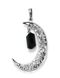 Cały 10 szt. Unikalny srebrny nieregularny kształt Naturalny czarny turmalinowy półksiężyc Kamienny Kamień Wisior biżuterii 5405180