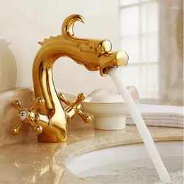 Bathroom Sink Faucets Modern Faucet Basin Dragon Carved Full Copper Antique Single Hole Cold Mixed Water Black