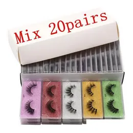 False Eyelashes 3D Mink Lashes Colorf 속눈썹 포장 상자 BK 10 스타일 Mticolor 기본 카드 수제 도매 메이크업 아이 LAS DHU5P