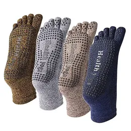 Pure Cotton Men Yoga Socks Solid Color Non Slip Skid Absorb Sweat Breattable 5 Toe Grips Pilates Barre 5 Par Per Pack 240220