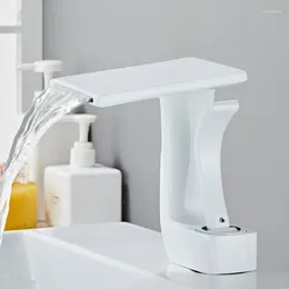 Bathroom Sink Faucets Basin Waterfall Brass Mixer & Cold Single Handle Deck Mounted Lavatory Taps Unique Design Black/White