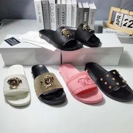 Hausschuhe Palazzo Slide, Luxus-Designer-Sandalen, Damen-Slippers, Gummi-Plateau, keilförmige Hausschuhe mit Metallkopf, Damen-, Herren- und Damenmarke