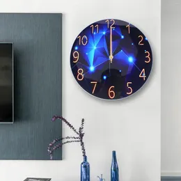 벽시계 현대 시계 12 인치 조용한 배터리 작동 둥근 쿼츠 템퍼리 유리 은하 다이아몬드 매달려있는 시계