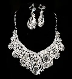 Elegante simulierte Perle Brautschmuck Sets Silber Farbe Kristall Halsketten Ohrringe Sets Hochzeitsschmuck Modeschmuck Sets9361024