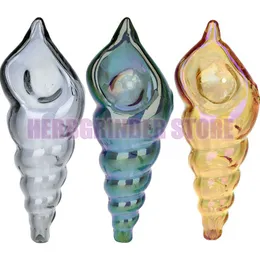 Colorful Spiral Shell Electroplated Style Thick Glass Pipes Conch Herb Tobacco Spoon Bowl Filter Oil Rigs Handpipes Handmade Bong Smoking Cigarette Holder Tube DHL