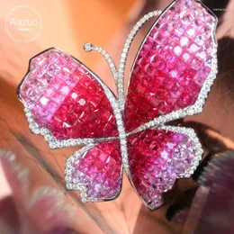 Cluster Rings Aazuo 18K Solid White Gold Natrual Ruby Real Diamonds Butterfly Ring Gifted For Woman Wedding Day Deluxe Banquet Party