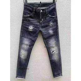 Jeans strappati con stemma nero elastyzzato moto w jeansu lawato slim fit alla moda da uomo pantaloni Hip Hop a Pannelli