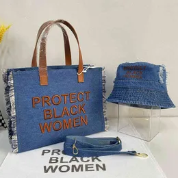 Totes Schützen Sie schwarze Frauenhandtasche für Frau Trend Denim Umhängetasche Brief Stickerei Damen Umhängetasche Geldbörse Reise Einkaufen Tote261U