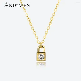 Chains ANDYWEN 925 Sterling Silver Key Locker Small Pendant Necklace Long Chain Shiny Delicate Tiny 2024 Spring Wedding Jewelry