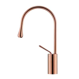 Bathroom Sink Faucets Rotable Basin Faucet Mixer Cold And Single Handle Water Drop Rose Gold Finish Washbasin Tap Art