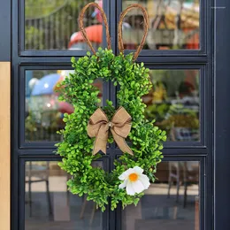 Flores decorativas 24 em guirlanda de páscoa artificial com folhas verdes orelhas porta da frente da fazenda para varanda da janela do casamento