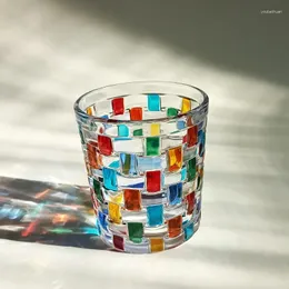 Wine Glasses 280ml/310ml/320ml Colorful Medieval Style Glass Cups Whiskey Hand-painted Lines Square Crystal Drinkware Water