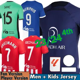 23/24 Atletico Fourth Camisetas Madrids Soccer Jersey de 4th KIT KIT FUTBOL 2023 2024 Koszulka piłkarska dom na zewnątrz trzeciego 3rd 7 Griezmann Memphis Correa Lemar Koke Navy