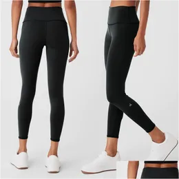 Pantaloni da yoga Al Yoga Pantaloni sportivi 7/8 Vita alta Airb Legging Vita alta Hip-Lift Elastico stretto T-Line Pantaloni nudi Fitness Traspirante Worko Dhb2D