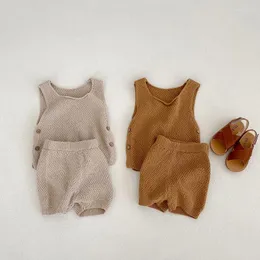 Kleidung Sets INS Sommer Strickwaren Baby Kleidung Set 0-3Years Geboren Junge Mädchen Einfarbig Gestrickte Weste Pullover Tops Shorts 2PCS Outfits