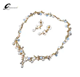 QUEENCO Crystal Teardrop Wedding Jewelry Sets Rhinetone Choker Necklace and Earrings Gold Color Bridal Jewelry Sets for Women6728664