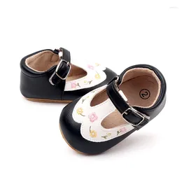 First Walkers Baby Girls Shoes Soft Sole PU Leather Embroidery Flowers Flats Non-slip Toddler