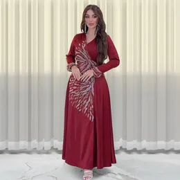 Etniska kläder muslimska mode hijab dubai abaya långa klänningar stilfull diamant satin aftonklänning kalkon eid femme musulman 500177