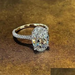 Anello solitario Vintage taglio ovale 4ct Lab grande diamante anello di promessa 100% reale 925 sterling sier anelli di fidanzamento fede nuziale per le donne Dhpjd