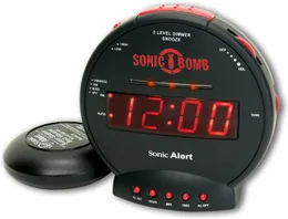 Dodatkowy budzik z łóżek, czarny | Wibrujne ostrzeżenie Sonic, ciężkie podkłady, kopia zapasowa baterii | Obudź się z koktajlem