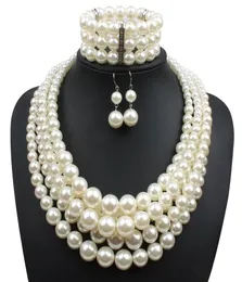 Red Imitation Pearls Bridal Jewelry Sets Women Fashion Wedding Gift Classic Ethnic Collar Choker Necklace Bracelet Earring Sets Wh3062943