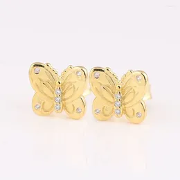 Studörhängen Autentisk S925 Silver Shine Dekorativa fjärilar med Crystal for Women Wedding Fit Lady Jewelry