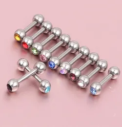 100pcs Rhinestone Crystal 316L Çelik Tragus Sarmal Küpe Kulak Saplama Barbell Bar Ring4443167