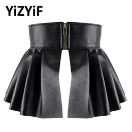Pleated Skirts Belts Garters Wide Belts for Women PU Leather Elastic Waistband Elegant Lotus Leaf High Waist Belt Girdle Female215v