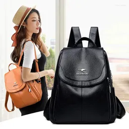School Bags Brand Women Backpack High Quality Leather For Teenager Girls Casual Vintage Solid Lady Shoulder