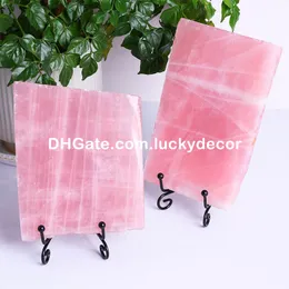 Fatia polida de quartzo rosa com bordas ásperas decoração coração chackra energia cura natural cristal rosa pedra preciosa laje placa amor pedra espécime acessórios de mesa de escritório