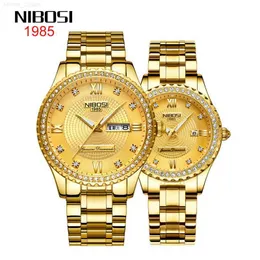 Nibosi золотые часы с бриллиантами, водонепроницаемые модные мужские и женские часы, кварцевые часы для пар