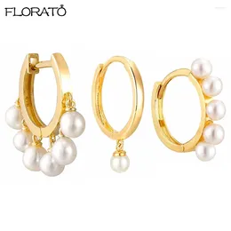 Hoop Earrings 925 Silver Needle Sweet Imitation Pearl Round Ball Tassel Pendant For Women Wedding Fashion Jewelry