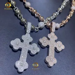 Partihandel Price Hip Hop Luxury Gold Rose Gold Silver VVS Baguette Moissanite Diamond Iced Out Cross Pendant Necklace