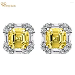 Brincos Wong Rain 925 Sterling Silver Asscher Cut 7 7mm Citrino Alto Carbono Diamante Gemstone 18K Banhado A Ouro Studs Fine Jewelry