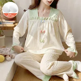 Women's Sleepwear Spring And Autumn Sweet Casual Square Neck Pajamas Solid Color Cute Princess Comfort Set Home Clothes