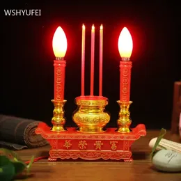 Buddhist Plugin Candle Holder Home Decoration Vintage Electronic Candlestick Decor Hall Enshrined Lamp Ornament 240220