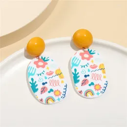 Baumelnde Ohrringe, Boho-Muster, süßer Bonbonfarben-Ohrring, Retro-Blumen-Kontrast, quadratisch, Designer-Pendientes, Piercing-Schmuck, Geschenke