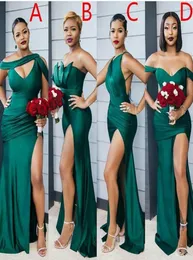 2022 Modest Emerald Green Side Split Long Bridesmaid Dresses Sexy Wedding Party Gowns Difference Neckline Cheap Bridesmaid Dress C5735351