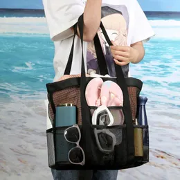 Kosmetiska väskor ihåliga nätmask strandpåse en axel bärbar rese tvätt förvaring handväskor grooming prover fitness simning ficka