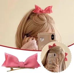 Аксессуары для волос, зажим для банта из розовой ткани, корейский стиль принцессы, боковой утконос, трехмерный E6D4