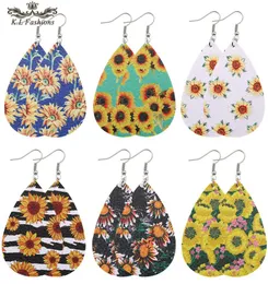 Bohemia Design Sunflower Drukowane skórzane kolczyki dla kobiet dziewczyna moda owalna woda dangle kroplowe kolczyki haczyk uszy przyjęcie żyd5873619