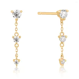 Stud Earrings Fine Jewellery 14k Solid Gold Ladies Dangle Long Link Chain Drop Natural Diamond Tassel For Women Gift