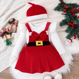 Clothing Sets Infant Baby Girl Santa Outfits Solid Color Long Sleeve Romper Sleeveless Bow Dress Knotted Hat Christmas