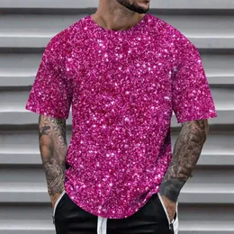 Mens Stage Performance T Shirt Mens 3D Printed Sequin Pullover Short Sleeve T Shirt Breathable Pullover 240223