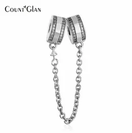 Braccialetti adatti Argento sterling 925 Trasparente CZ Logo del marchio Clip Catena di sicurezza Pendenti con ciondoli Perline per creazione di gioielli Accessori fai da te8393953