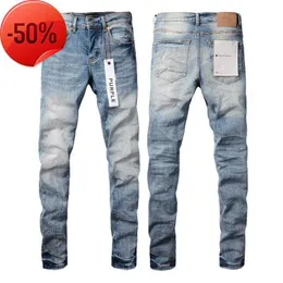 Mens Jeans Luxury Brand Purple Man Black High Street Paint Graffiti Pattern Damaged Ripped Skinny Trousers Denim Pants a235E3